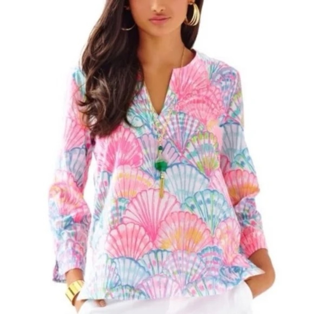 Lilly Pulitzer Amelia Island Tunic – Oh Shell Print, Size XS, 100% Cotton, EUC
